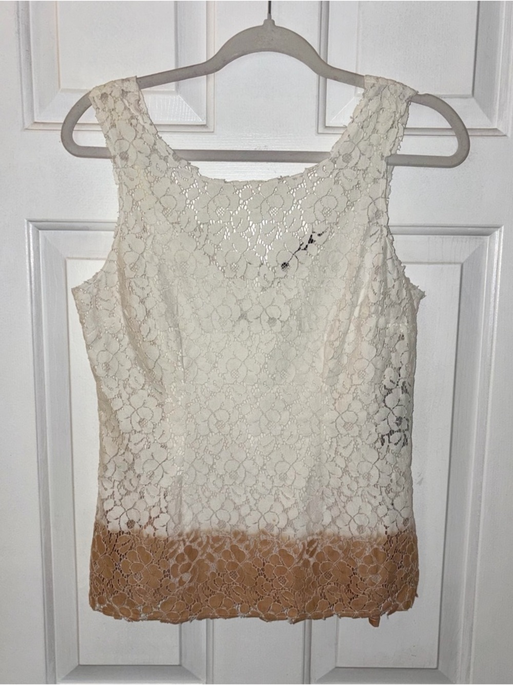 NWT Velvet White Lace Dip-Dye Top with Tan Underlay